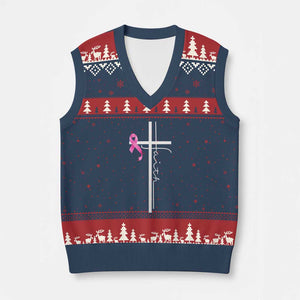 Christian Faith Breast Cancer Awareness V-Neck Knit Sweater Vest Pink Ribbon Christian Cross TS11 Navy Red Print Your Wear
