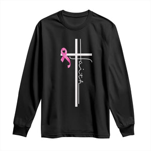 Christian Faith Breast Cancer Awareness Long Sleeve Shirt Pink Ribbon Christian Cross TS11 Black Print Your Wear