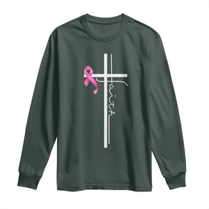 Christian Faith Breast Cancer Awareness Long Sleeve Shirt Pink Ribbon Christian Cross TS11 Dark Forest Green Print Your Wear