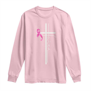 Christian Faith Breast Cancer Awareness Long Sleeve Shirt Pink Ribbon Christian Cross TS11 Light Pink Print Your Wear