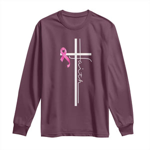 Christian Faith Breast Cancer Awareness Long Sleeve Shirt Pink Ribbon Christian Cross TS11 Maroon Print Your Wear