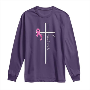 Christian Faith Breast Cancer Awareness Long Sleeve Shirt Pink Ribbon Christian Cross TS11 Purple Print Your Wear