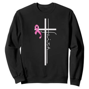 Christian Faith Breast Cancer Awareness Sweatshirt Pink Ribbon Christian Cross TS11 Black Print Your Wear