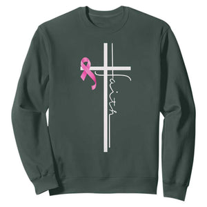 Christian Faith Breast Cancer Awareness Sweatshirt Pink Ribbon Christian Cross TS11 Dark Forest Green Print Your Wear