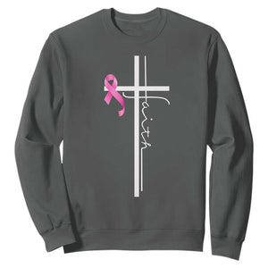 Christian Faith Breast Cancer Awareness Sweatshirt Pink Ribbon Christian Cross TS11 Dark Heather Print Your Wear