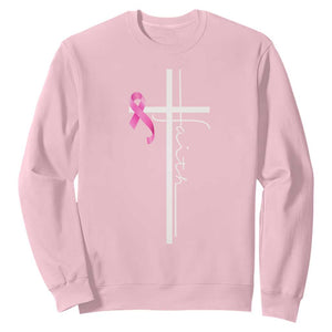 Christian Faith Breast Cancer Awareness Sweatshirt Pink Ribbon Christian Cross TS11 Light Pink Print Your Wear