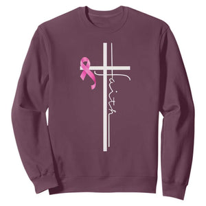 Christian Faith Breast Cancer Awareness Sweatshirt Pink Ribbon Christian Cross TS11 Maroon Print Your Wear