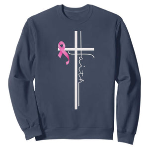 Christian Faith Breast Cancer Awareness Sweatshirt Pink Ribbon Christian Cross TS11 Navy Print Your Wear