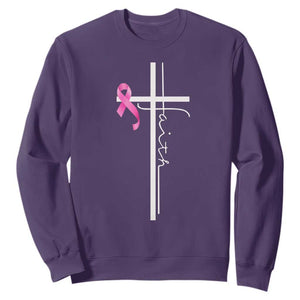 Christian Faith Breast Cancer Awareness Sweatshirt Pink Ribbon Christian Cross TS11 Purple Print Your Wear