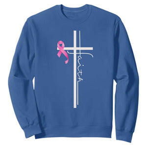 Christian Faith Breast Cancer Awareness Sweatshirt Pink Ribbon Christian Cross TS11 Royal Blue Print Your Wear