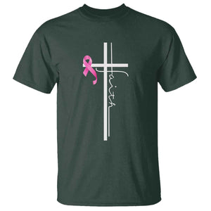 Christian Faith Breast Cancer Awareness T Shirt Pink Ribbon Christian Cross TS11 Dark Forest Green Print Your Wear