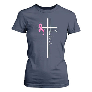Christian Faith Breast Cancer Awareness T Shirt For Women Pink Ribbon Christian Cross TS11 Navy Print Your Wear