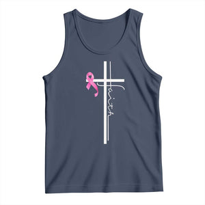 Christian Faith Breast Cancer Awareness Tank Top Pink Ribbon Christian Cross TS11 Navy Print Your Wear