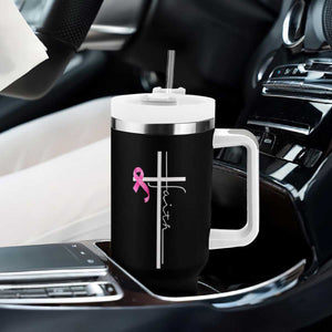 Christian Faith Breast Cancer Awareness Tumbler With Handle Pink Ribbon Christian Cross TS11 Print Your Wear