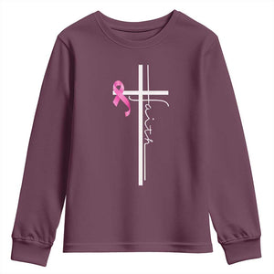 Christian Faith Breast Cancer Awareness Youth Sweatshirt Pink Ribbon Christian Cross TS11 Maroon Print Your Wear