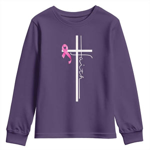 Christian Faith Breast Cancer Awareness Youth Sweatshirt Pink Ribbon Christian Cross TS11 Purple Print Your Wear