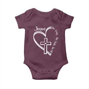 Jesus The Way The Truth The Life Baby Onesie Christian Cross With Heart TS11 Maroon Print Your Wear