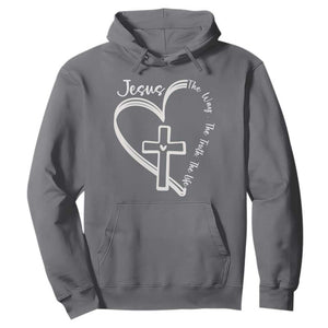 Jesus The Way The Truth The Life Hoodie Christian Cross With Heart TS11 Charcoal Print Your Wear