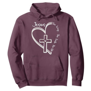 Jesus The Way The Truth The Life Hoodie Christian Cross With Heart TS11 Maroon Print Your Wear