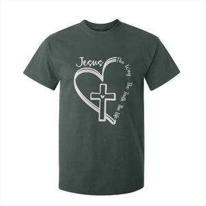 Jesus The Way The Truth The Life T Shirt For Kid Christian Cross With Heart TS11 Dark Forest Green Print Your Wear