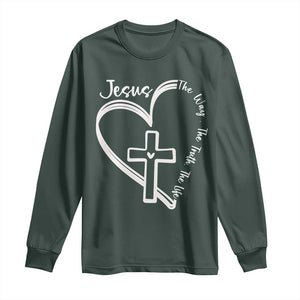 Jesus The Way The Truth The Life Long Sleeve Shirt Christian Cross With Heart TS11 Dark Forest Green Print Your Wear