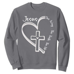 Jesus The Way The Truth The Life Sweatshirt Christian Cross With Heart TS11 Charcoal Print Your Wear