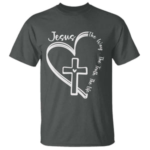 Jesus The Way The Truth The Life T Shirt Christian Cross With Heart TS11 Dark Heather Print Your Wear