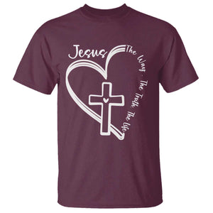 Jesus The Way The Truth The Life T Shirt Christian Cross With Heart TS11 Maroon Print Your Wear
