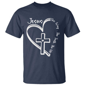Jesus The Way The Truth The Life T Shirt Christian Cross With Heart TS11 Navy Print Your Wear