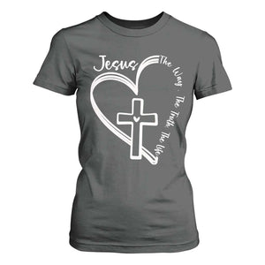 Jesus The Way The Truth The Life T Shirt For Women Christian Cross With Heart TS11 Dark Heather Print Your Wear