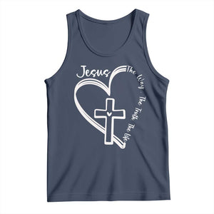 Jesus The Way The Truth The Life Tank Top Christian Cross With Heart TS11 Navy Print Your Wear