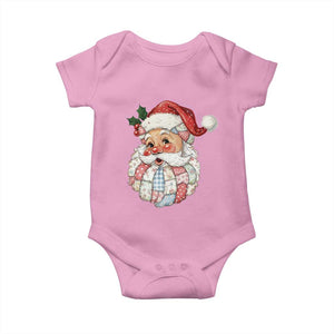 Vintage Retro Patchwork Santa Xmas Baby Onesie Merry Christmas Holiday TS11 Light Pink Print Your Wear