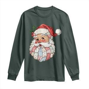 Vintage Retro Patchwork Santa Xmas Long Sleeve Shirt Merry Christmas Holiday TS11 Dark Forest Green Print Your Wear