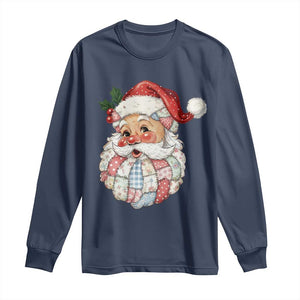 Vintage Retro Patchwork Santa Xmas Long Sleeve Shirt Merry Christmas Holiday TS11 Navy Print Your Wear