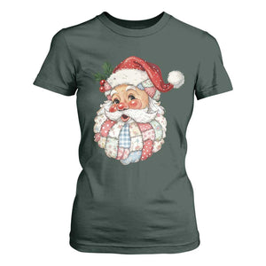 Vintage Retro Patchwork Santa Xmas T Shirt For Women Merry Christmas Holiday TS11 Dark Forest Green Print Your Wear
