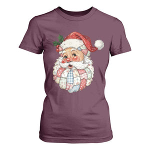 Vintage Retro Patchwork Santa Xmas T Shirt For Women Merry Christmas Holiday TS11 Maroon Print Your Wear