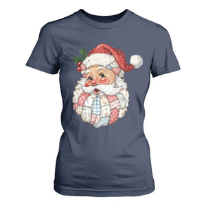Vintage Retro Patchwork Santa Xmas T Shirt For Women Merry Christmas Holiday TS11 Navy Print Your Wear