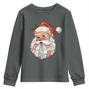 Vintage Retro Patchwork Santa Xmas Youth Sweatshirt Merry Christmas Holiday TS11 Dark Heather Print Your Wear