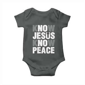 Christian Know Jesus Know Peace Baby Onesie Religion God Church Bible TS11 Dark Heather Print Your Wear
