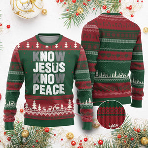 Christian Know Jesus Know Peace Ugly Christmas Sweater Religion God Church Bible TS11 Red Green Print Your Wear