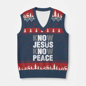 Christian Know Jesus Know Peace V-Neck Knit Sweater Vest Religion God Church Bible TS11 Navy Red Print Your Wear