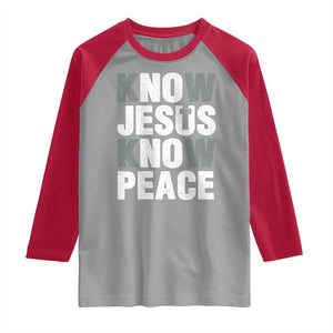Christian Know Jesus Know Peace Raglan Shirt Religion God Church Bible TS11 Sport Gray Red Print Your Wear