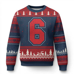 Number 6 Ugly Christmas Sweater Fan Varsity Sports Team 67 Jersey Number TS11 Navy Red Print Your Wear