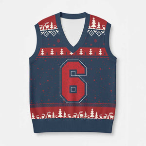 Number 6 V-Neck Knit Sweater Vest Fan Varsity Sports Team 67 Jersey Number TS11 Navy Red Print Your Wear