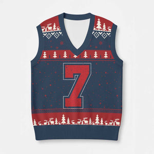 Number 7 V-Neck Knit Sweater Vest Fan Varsity Sports Team 67 Jersey Number TS11 Navy Red Print Your Wear