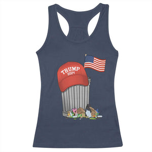 Funny Trump Garbage 2024 Racerback Tank Top Vintage Trash Bin American Flag TS11 Navy Print Your Wear