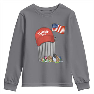 Funny Trump Garbage 2024 Youth Sweatshirt Vintage Trash Bin American Flag TS11 Charcoal Print Your Wear