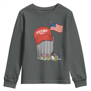 Funny Trump Garbage 2024 Youth Sweatshirt Vintage Trash Bin American Flag TS11 Dark Heather Print Your Wear