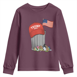 Funny Trump Garbage 2024 Youth Sweatshirt Vintage Trash Bin American Flag TS11 Maroon Print Your Wear