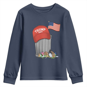 Funny Trump Garbage 2024 Youth Sweatshirt Vintage Trash Bin American Flag TS11 Navy Print Your Wear